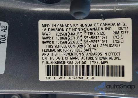 2014 Honda Cr-V Ex-L from USA, damaged, VIN 2HKRM3H72EH564158